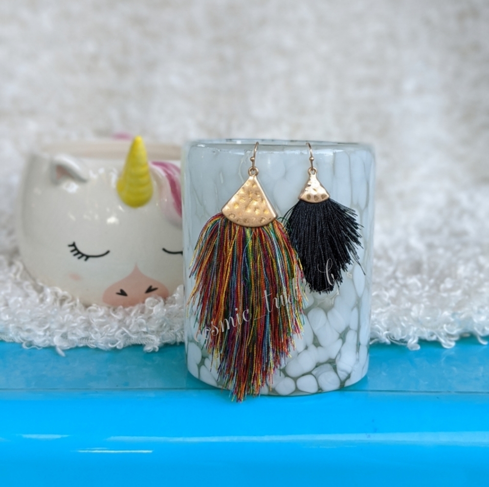 New Silky Feather Tassel Fringe drop Earrings - Picture 4 of 6